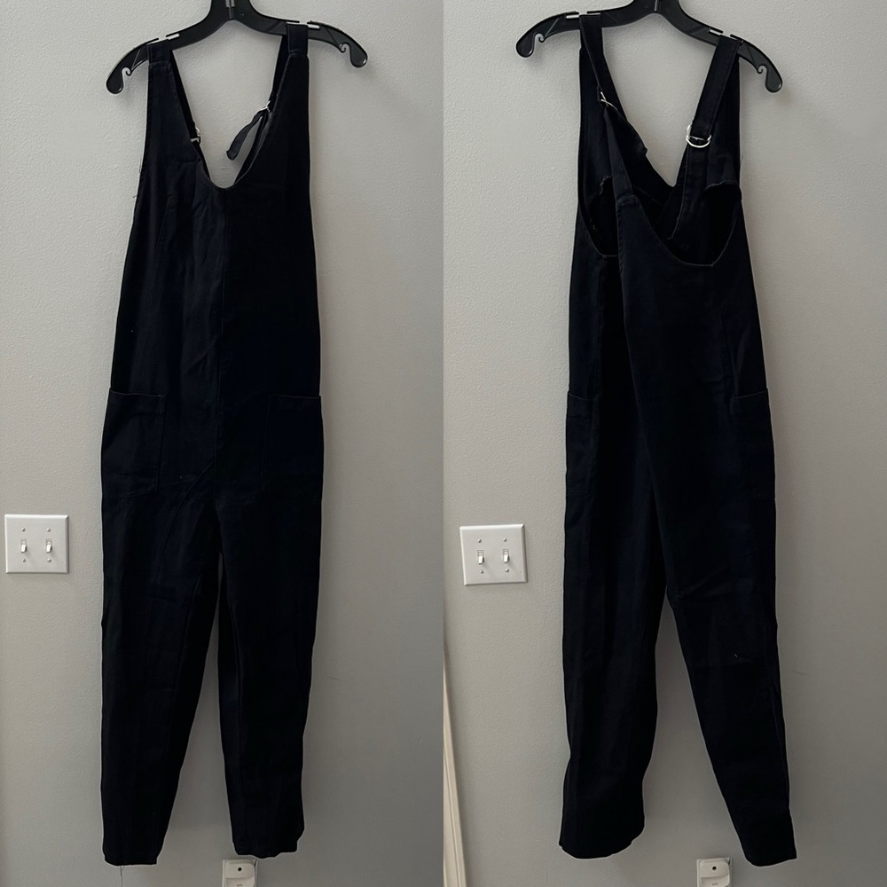 Adjustable Black Canvas Overalls Sz L